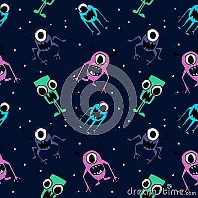 Cute monster alien seamless pattern for kids Vector Illustration