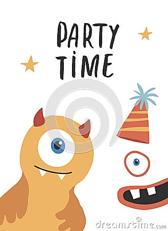 Cute monster birthday greeting card. Vector illustration Vector Illustration