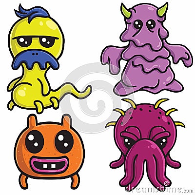 Cute Monster Character Designs Set Colorful Cartoon Vector Template Illustration Vector Illustration