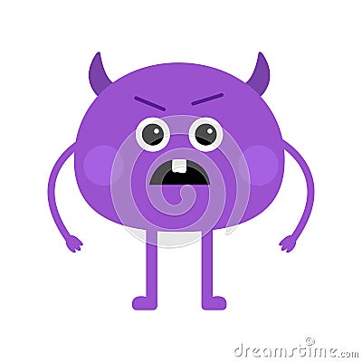 Cute Monster. Monsters collection. Kawaii kids cartoon character. Funny violet face. Template for poster, baby products logo and Vector Illustration