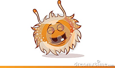 Cute monster raised hands,eyes closed and happily laughing. Stock Photo
