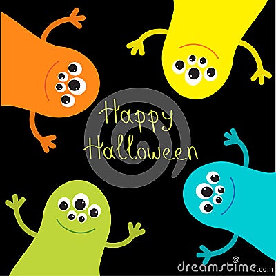 Cute monster roundelay set. Happy Halloween card. Flat design. Vector Illustration