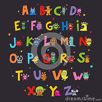 Cute Monsters Alphabet Vector Illustration