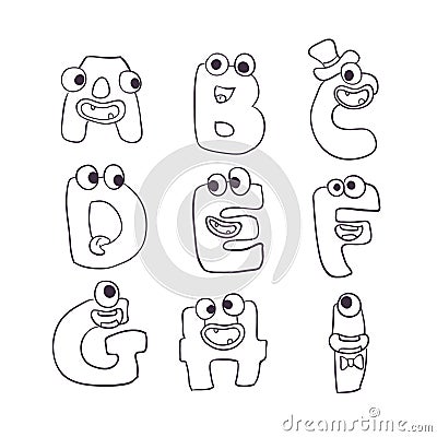 Cute monsters doodle alphabet abc Vector Illustration