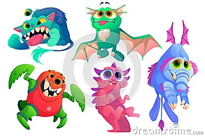 Cute monsters, funny alien animals Vector Illustration