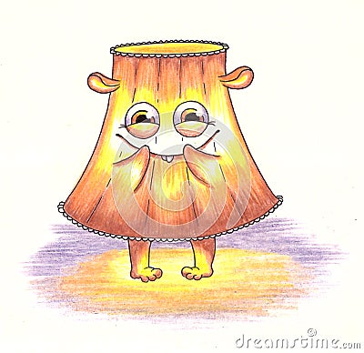 Cute monsters, lampshade from lamp. Stock Photo