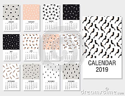 Cute monthly calendar 2019 Vector Illustration