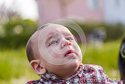 Cute 6 months baby gaping Stock Photo