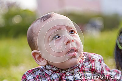 Cute 6 months baby gaping Stock Photo