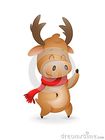 Cute Moose or Reindeer celebrate winter holidays - vector illustration isolated on transparent background Vector Illustration