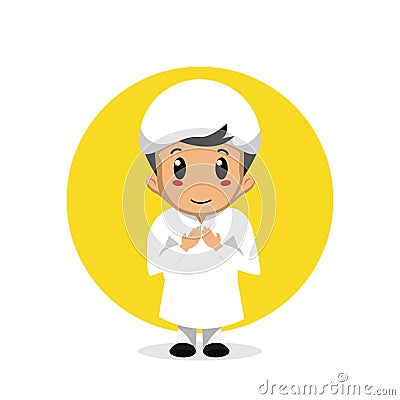 Cute moslem boy kid praying gesture vector illustration Cartoon Illustration