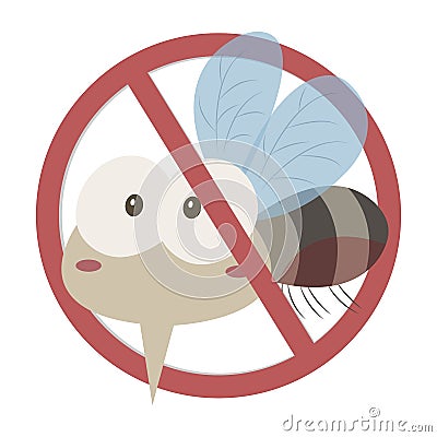 Cute Mosquito Warning Prohibited Sign Vector Illustration