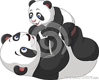 Cute mother and baby panda Vector Illustration