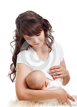 Cute mother breast feeding her baby Stock Photo