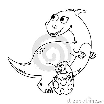 cute mother dinosaur with baby breaking the shell egg Cartoon Illustration