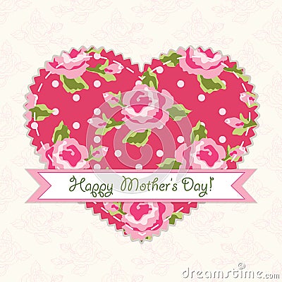 Cute Mothers Day card as shabby chic heart Vector Illustration