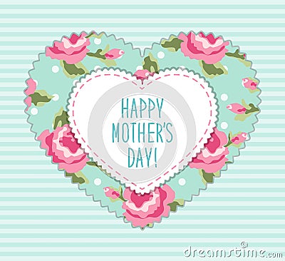 Cute Mothers Day card with heart shaped frame and hand written text Vector Illustration