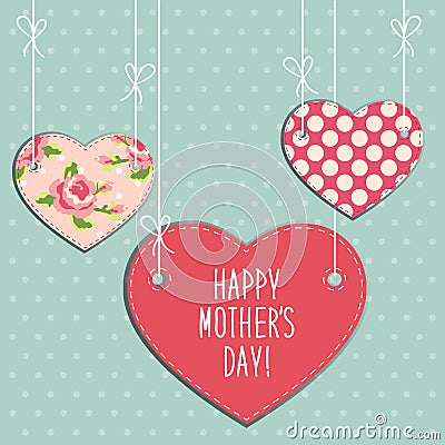 Cute Mothers Day card with heart shaped frame and hand written text Vector Illustration