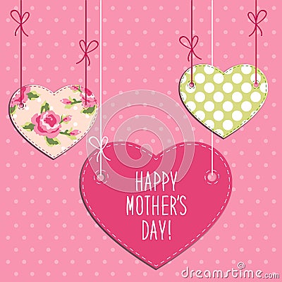 Cute Mothers Day card with heart shaped frame and hand written text Vector Illustration