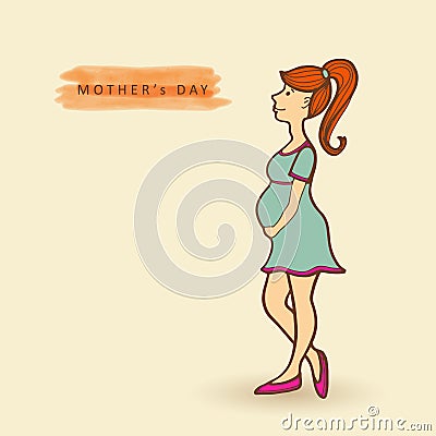 Cute mothers day card with pregnant woman, Vector Illustration