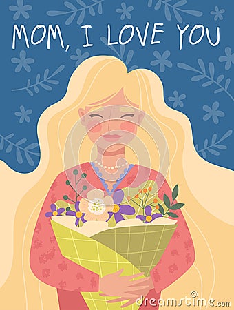 Cute Mothers Day greeting card from a child Vector Illustration