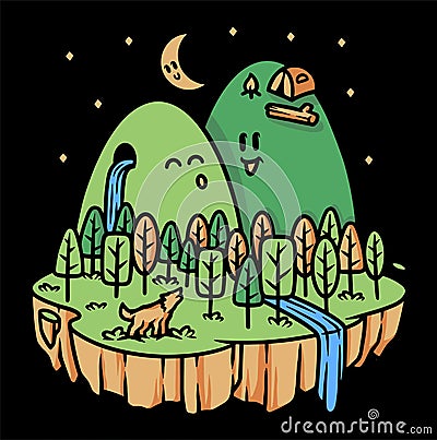 Cute mountain view at night illustration Vector Illustration