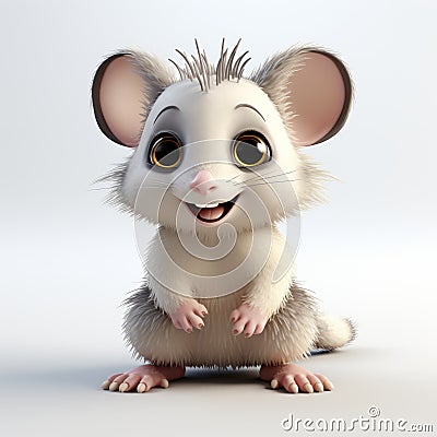 Playful Caricature Of A White Mouse With Big Eyes Cartoon Illustration