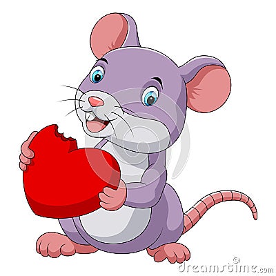 Cute mouse eating red hat Vector Illustration