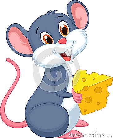 Cute mouse holding a piece of cheese Vector Illustration