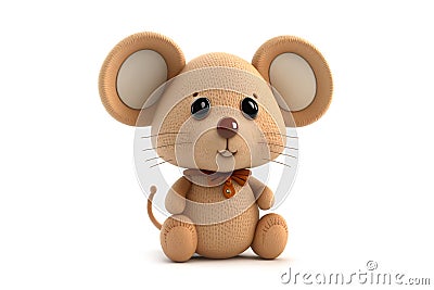 Cute mouse isolated on white, stuffed toy, generative ai Cartoon Illustration