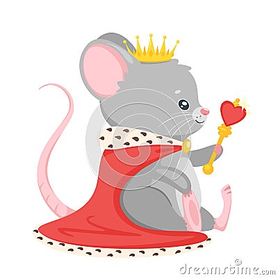 Cute mouse king flat vector illustration Vector Illustration