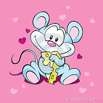 Cute mouse love cheese Vector Illustration