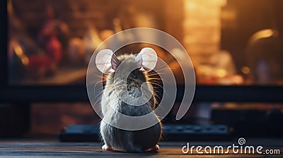 A cute mouse watching TV Cartoon Illustration