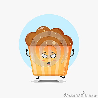 Cute muffin character is angry Vector Illustration