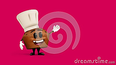 Cute Muffin character waving hand on vibrant background Cartoon Illustration