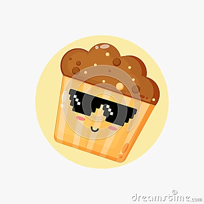 Cute muffin wearing pixel glasses Vector Illustration