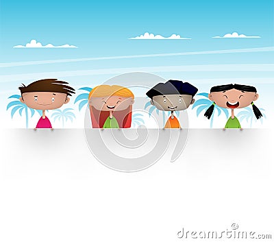 Cute multicultural kids Vector Illustration