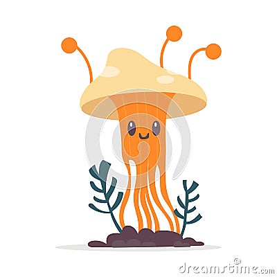 Cute mushroom. Cartoon fungus cordyceps. Mushroom spread concept Stock Photo