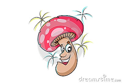 Cute Mushroom Happy. Cartoon Illustration