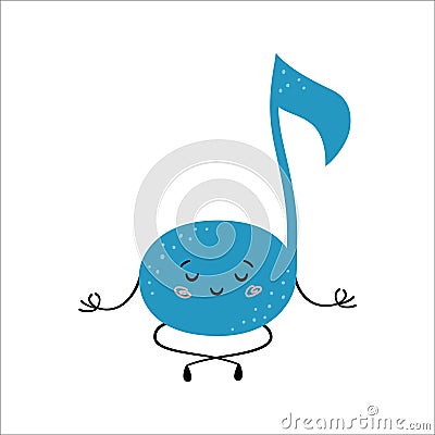 Cute musical note in yoga pose. Note practicing yoga and meditates. Funny vector cartoon characters Vector Illustration