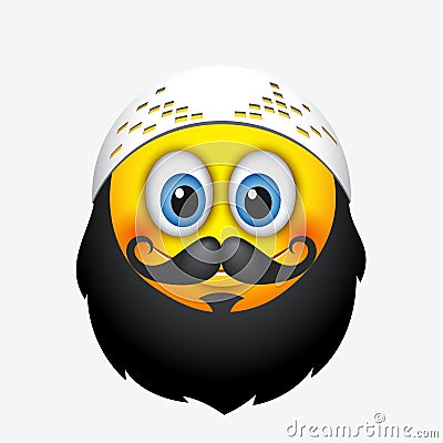 Cute muslim emoticon, emoji with mustache and beard - vector illustration Vector Illustration