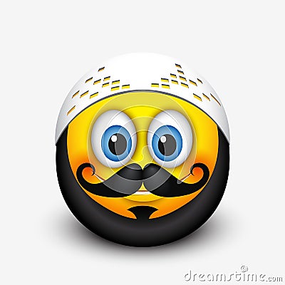 Cute muslim emoticon, emoji with mustache and beard - vector illustration Vector Illustration