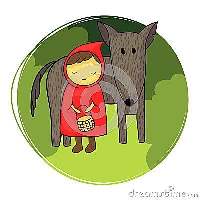 Little Red Riding Hood and Wolf Vector Illustration