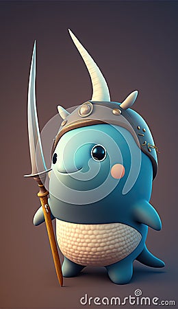 Cute Narwhal Animal Warrior 3D Game Model | Generative AI Stock Photo