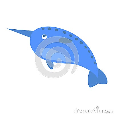 Cute Narwhal Cartoon Flat Vector Sticker or Icon Vector Illustration