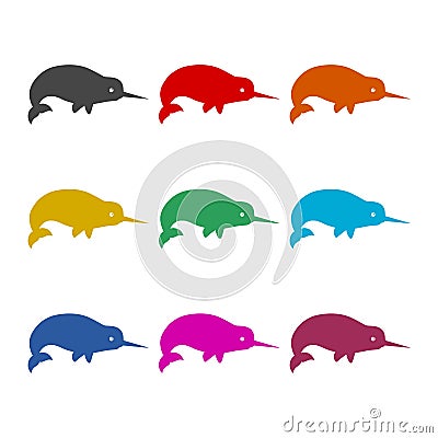 Cute narwhal icon or logo, color set Vector Illustration