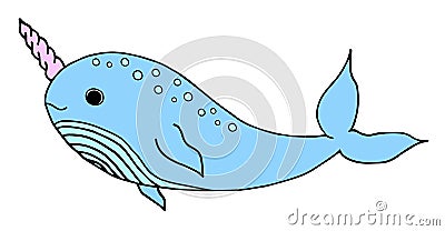 Cute narwhal whale vector illustration Vector Illustration