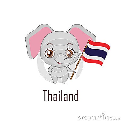 National animal elephant holding the flag of Thailand Vector Illustration