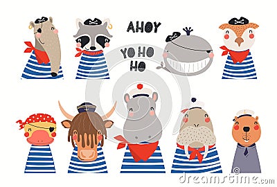 Cute nautical animals set Vector Illustration