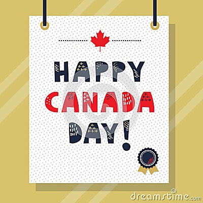 Cute navy blue and red Happy Canada Day capital letters message Vector Illustration
